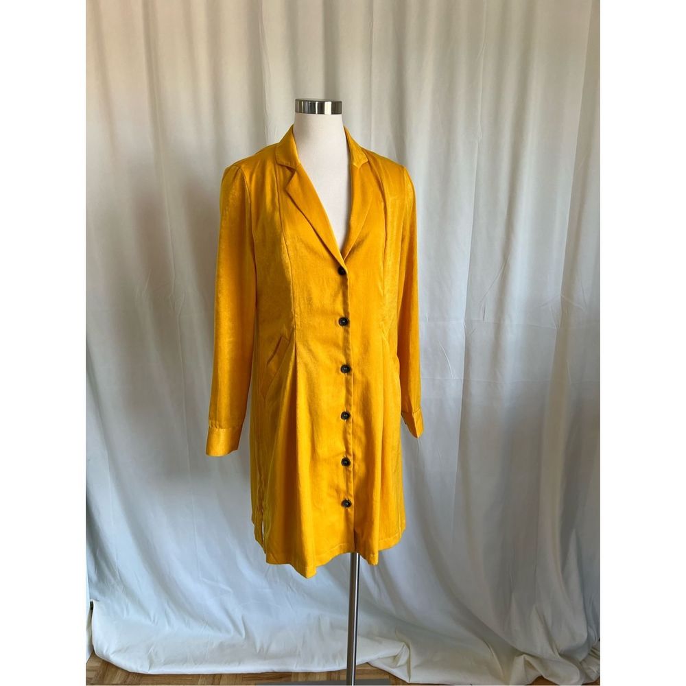 Free People Women's Yellow Notch Collar Button-Down Mini Dress Size PS